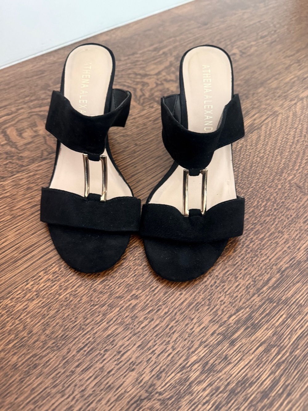 Black Suede Wedges with Metal Detail